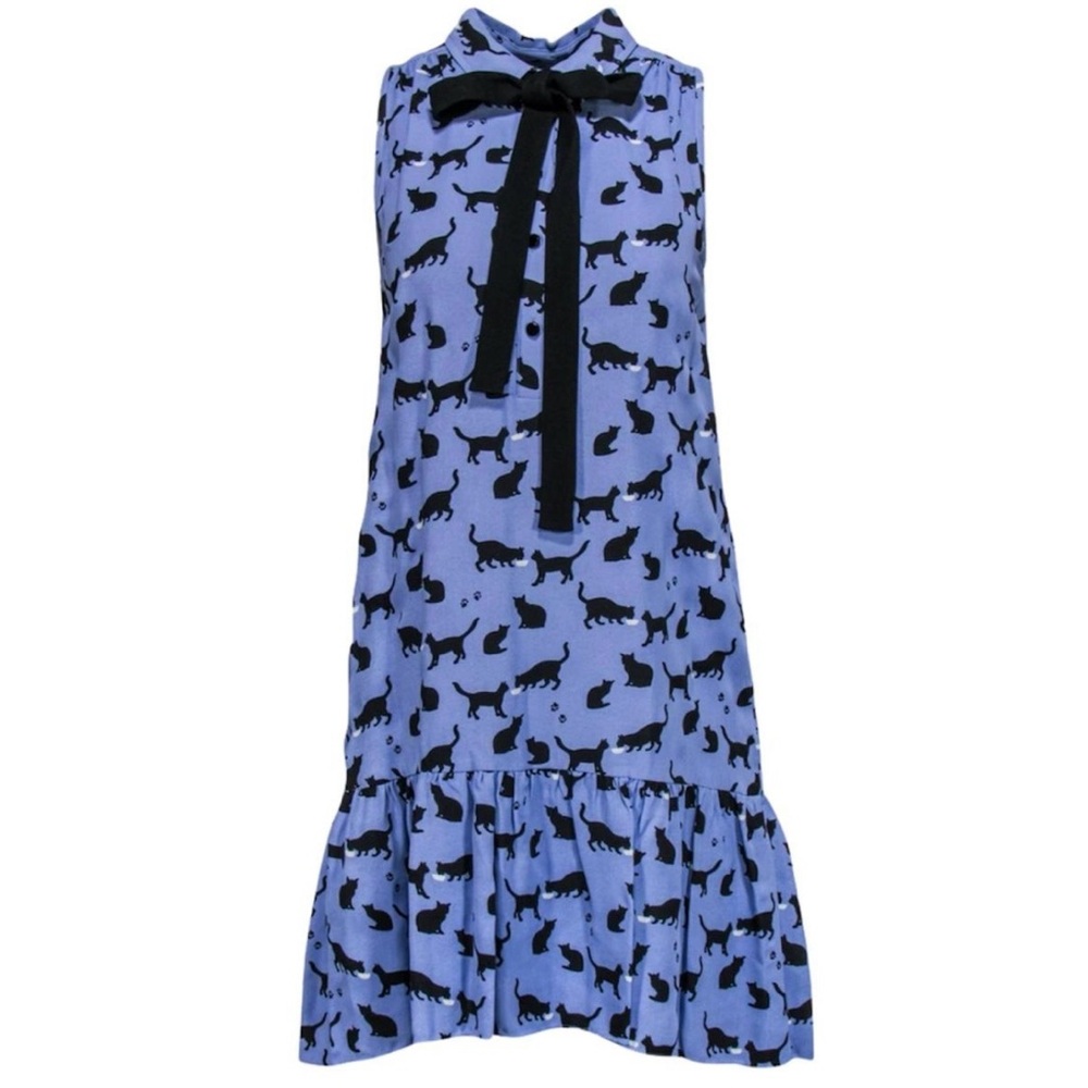 kate spade Periwinkle Blue Cat Print Sleeveless Bow Dress